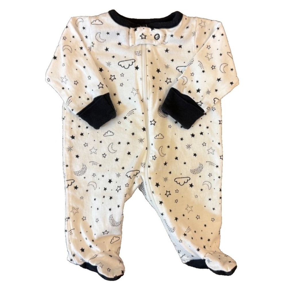 Preemie Baby Boy Girl Unisex Sleeper Moon Stars Black White Zipper Outfit Romper